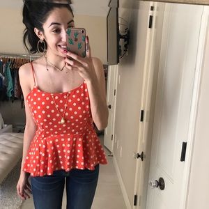 Red & White Polka Dot Peplum Top